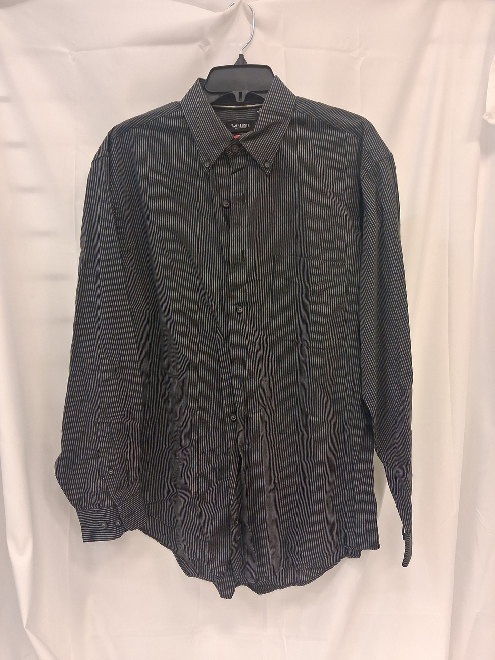 Van Heusen Black Shirt with White Pinstripes - Button-Down